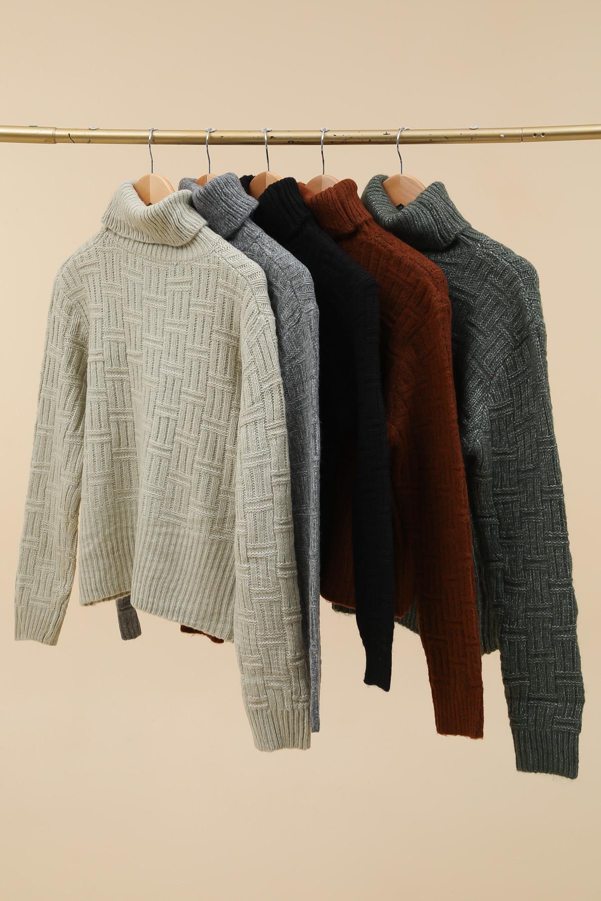 Pull Femme Col Roulé – Noir, Beige, Marron, Kaki, Gris Clair, Olive - Image 2