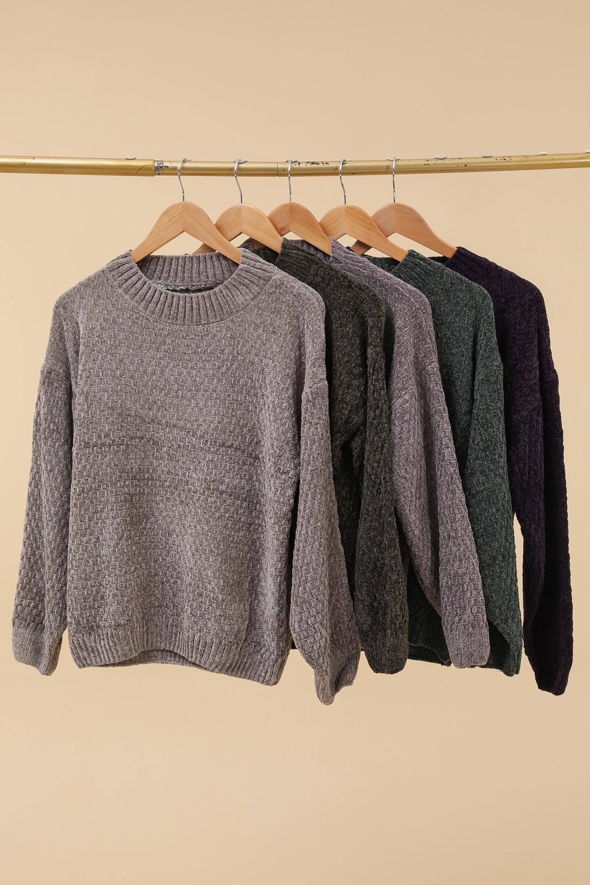 Pull Femme Col Rond – Taille Unique Automne/Hiver | Beige, Taupe, Kaki, Bleu Pétrole, Vert Foncé, Violet Foncé – Image 2