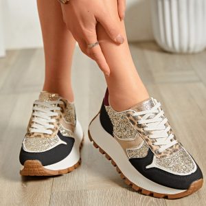 Basket Femme Noire Pailletée – Baskets Chic & Brillantes – Tailles 36 à 41