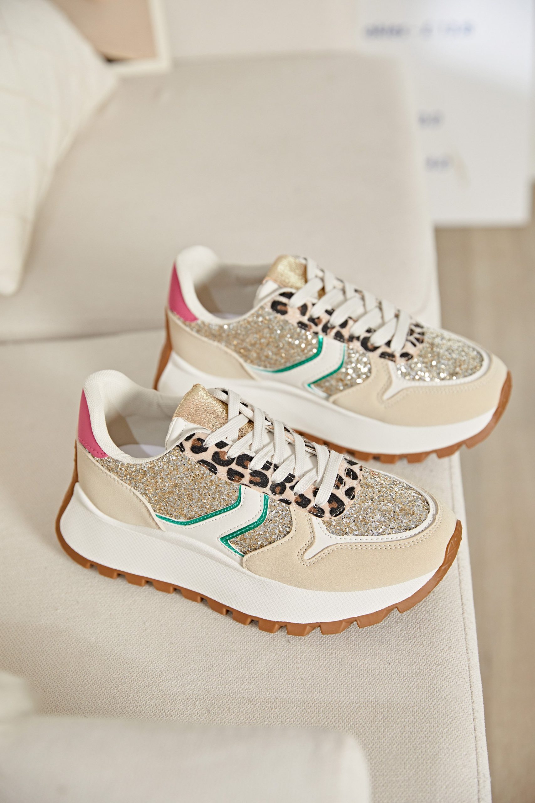 Basket Femme Beige Multicolore Pailleté – Baskets Tendance Brillantes – Tailles 36 à 41 – Image 2