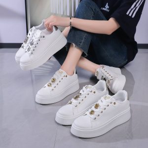 Basket Femme Blanche & Gold – Baskets Plateforme 4 cm avec Accessoires