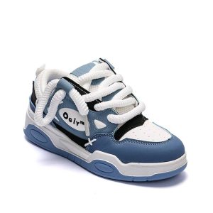 Basket Femme Blanche & Bleu – Baskets Tendance Confort – Tailles 36 à 41