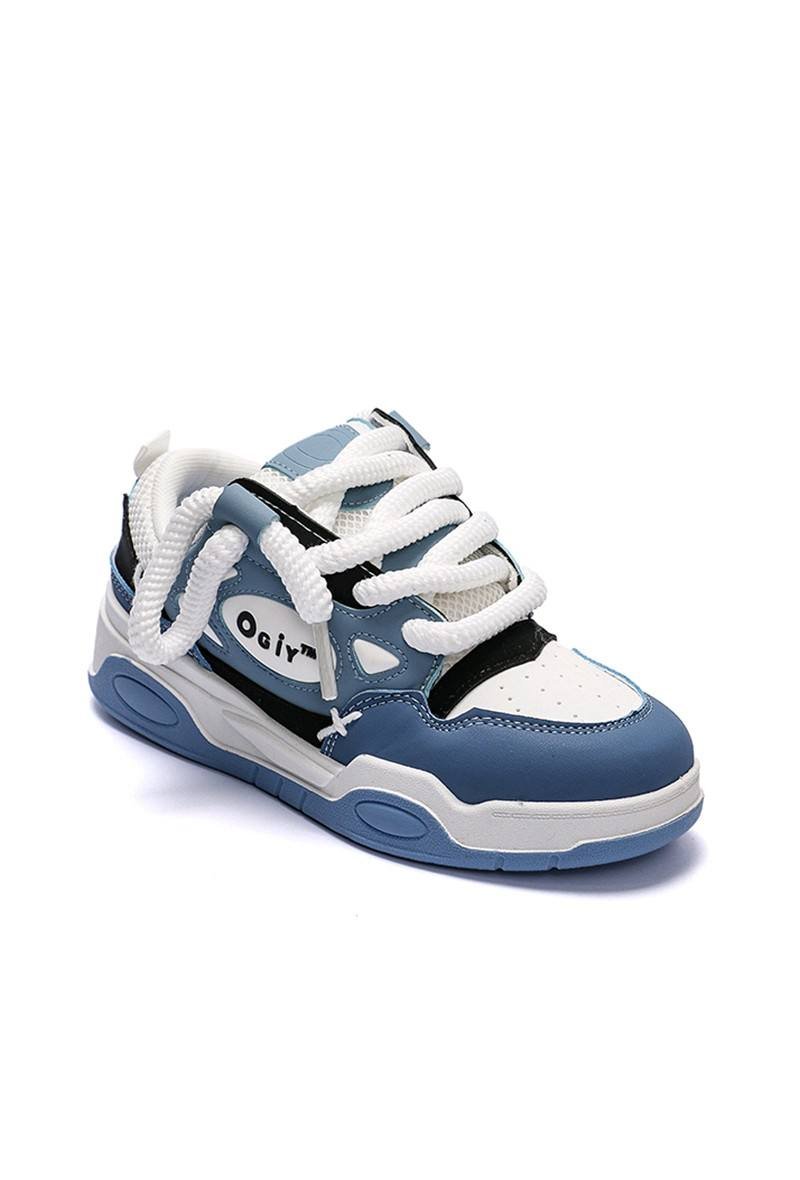 Basket Femme Blanche & Bleu – Baskets Tendance Confort – Tailles 36 à 41