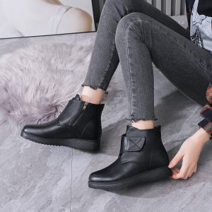 Bottes Femme Noires en Similicuir – Style Élégant & Confort | Tailles 36 à 41