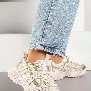 Baskets Femme Beige & Doré – Style Chic – Tailles 36 à 41