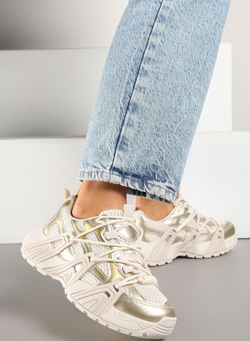 Baskets Femme Beige & Doré – Style Chic – Tailles 36 à 41