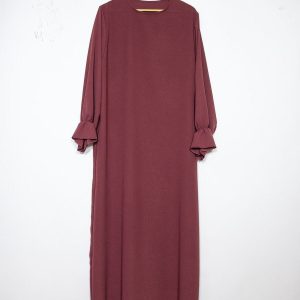 Abaya Longue Évasée en Soie de Médine – Manches à Volants Élastiquées