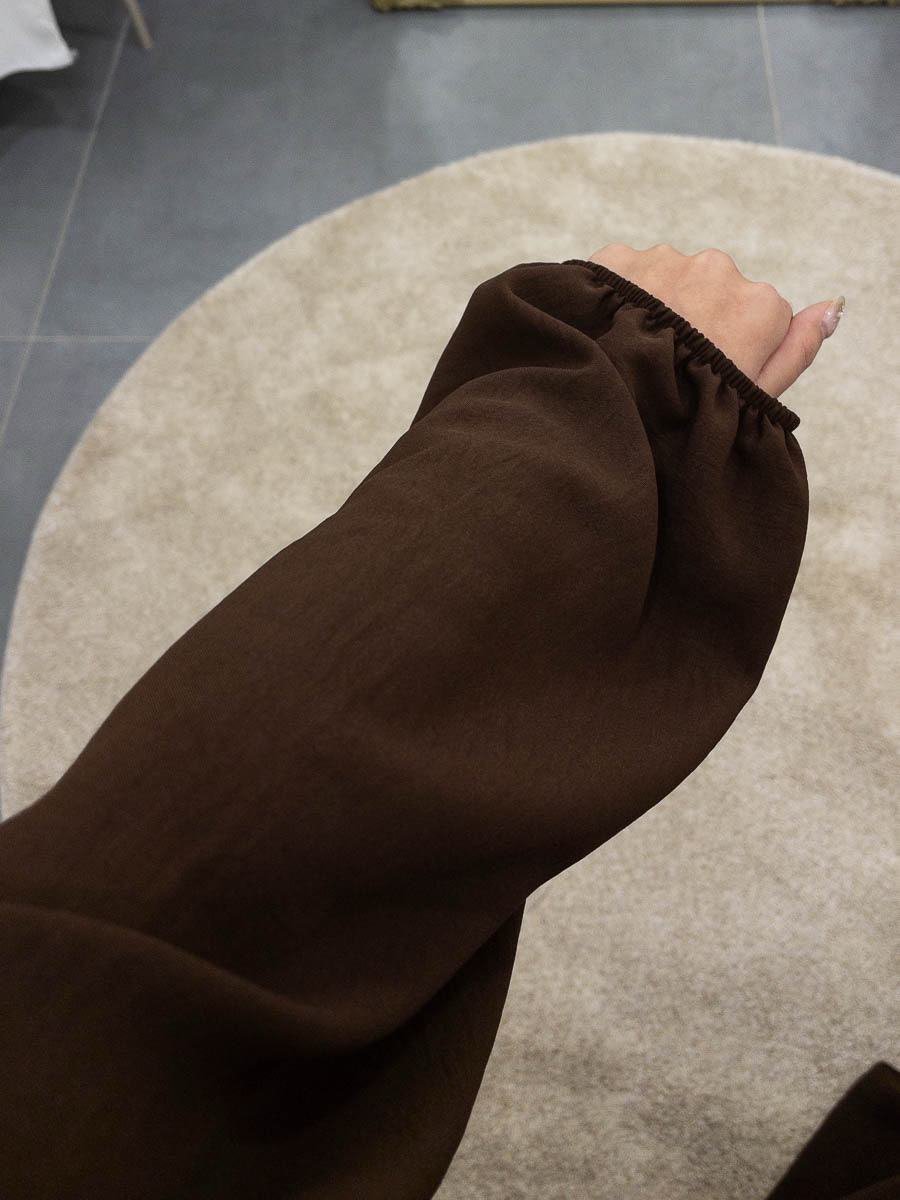 Ensemble Abaya Jazz à Manches Ballons & Maxi Khimar Long - Brun ou Vert - Image 3